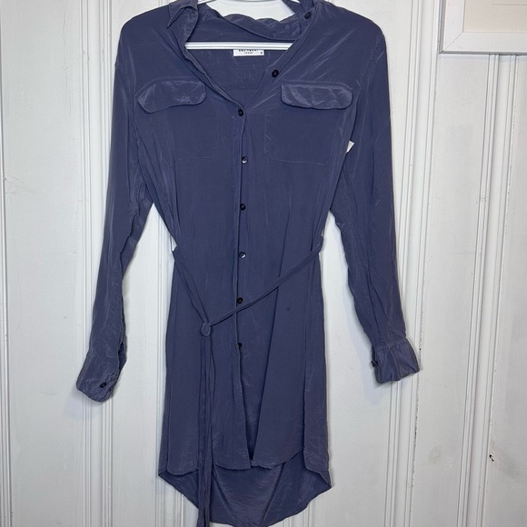 Equipment Silk Button Down Long Sleeve Blue Belt Dress XS - Picture 1 of 3